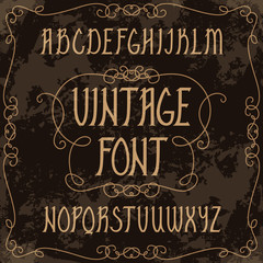 Hand drawn upper case alphabet. Vintage handwritten font in gothic style. Vector illustration