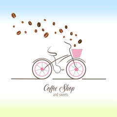 Coffee bicycle vector illustration. Creative design elements for any coffee house or shop.