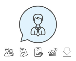 Fototapeta premium Male User line icon. Profile Avatar sign. Businessman Person silhouette symbol. Report, Sale Coupons and Chart line signs. Download, Group icons. Editable stroke. Vector