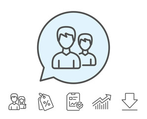 User line icon. Couple or Group sign. Male Person silhouette symbol. Report, Sale Coupons and Chart line signs. Download, Group icons. Editable stroke. Vector