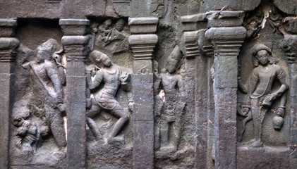 Ancient bas-relief in Ellora caves, India