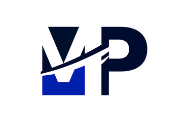 MP Negative Space Square Swoosh Letter Logo