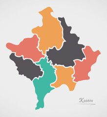 Obraz premium Kosovo Map with states and modern round shapes