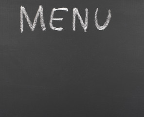 Menu written with chalk on blackboard.
