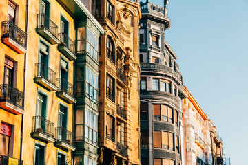 Fototapeta na wymiar colorful facades of Bilbao old town; spain