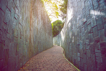 Walkway in park. Vintage tone