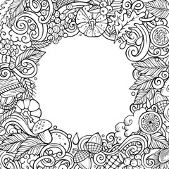 Cartoon cute doodles hand drawn Autumn frame design. All items are separate.