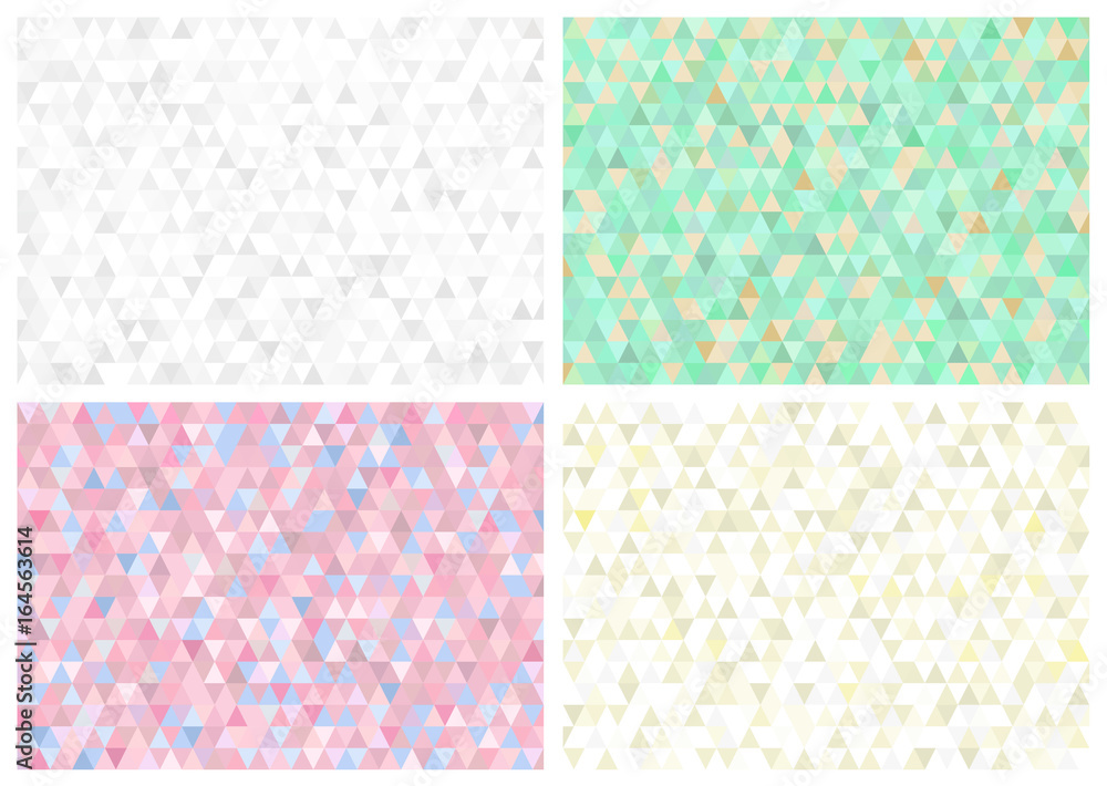 Poster set of abstract retro pattern of geometric shapes. colorful gradient mosaic backdrop. geometric hips