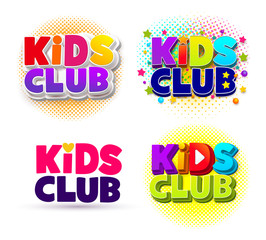 Set of Kids club logo. Letter sign poster. Vector illustration EPS 10. Isolated on white background