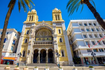 Gordijnen Catholic cathedral St. Vincent de Paul in Tunis. Tunisia, North Africa © Valery Bareta