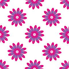Fototapeta na wymiar Floral seamless pattern. Vector illustration with abstract flowers. Repeating background for printing on fabric, textiles, surfaces, paper, wrapper. Two colors pink and purple. Bright, simple design