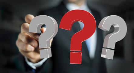 Businessman using 3D rendering question marks