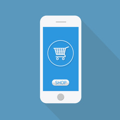 Flash Design style the smartphone with shopping application on screen  ,vector design Element illustration