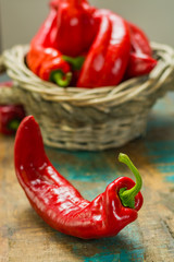 Fresh ripe red sweet turkish paprika pepper ready to eat