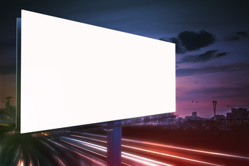 3D rendered illustration of large billboard at night. Light trails in background. - obrazy, fototapety, plakaty