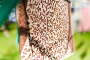 dry laundry hanging on the rope background