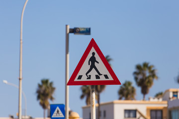Traffic sign pedestrian crossing