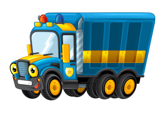 recommend clip art: cartoon happy and funny police truck - truck on white background - smiling vehicle 