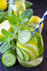 Fresh cucumber drink with lemon