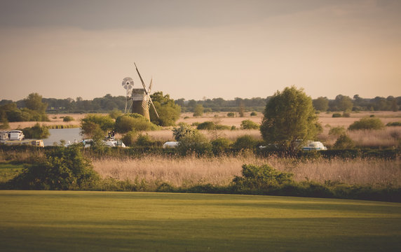 Sunset Over Norfolk Broads Windmill