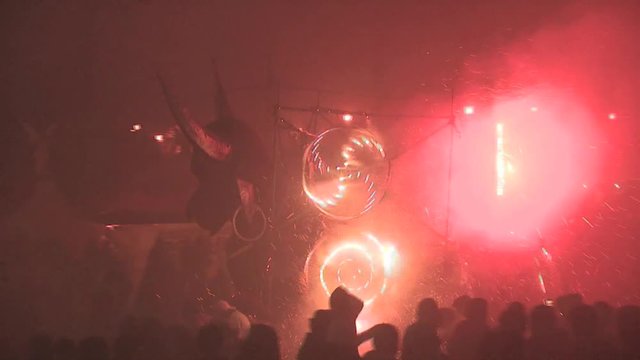 Torito shoots out fireworks into the crowd shot on the point of view of a by standard 15