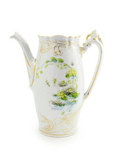 coffee pot in art nouveau style on isolated white background
