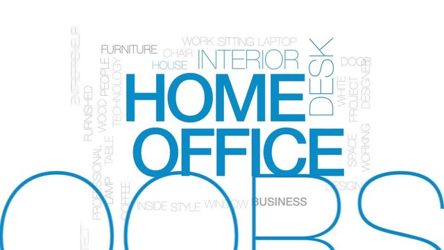Home office animated word cloud, text design animation. Kinetic typography.