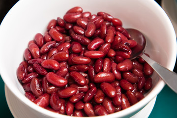 Close up Red beans with spoon background,azuki bean