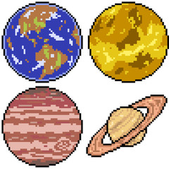 vector pixel art set planet
