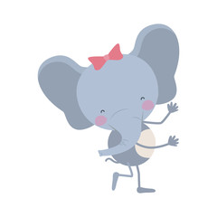 colorful caricature of cute expression female elephant in dance pose with bow lace vector illustration