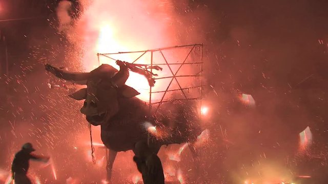 Torito shoots out fireworks into the crowd shot on the point of view of a by standard 18