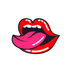 Female lips. Woman mouth with a tongue, teeth.