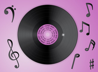 Music notes and vinyl record