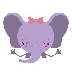 colorful caricature half body of cute happines expression female elephant with bow lace vector illustration