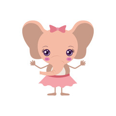 Obraz na płótnie Canvas colorful caricature of cute expression female pink elephant in skirt with bow lace vector illustration