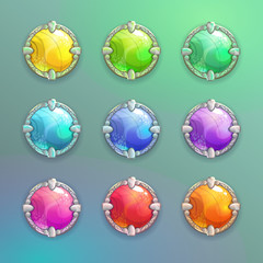 Beautiful colorful cartoon crystal round buttons set.