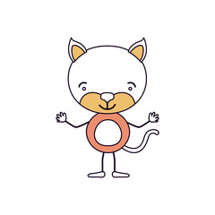 silhouette color sections caricature of cute kitten tranquility expression with hands down vector illustration