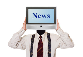 Man with News tv screen for head