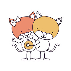 silhouette color sections caricature with couple of kittens embraced vector illustration