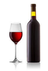 Glass and bottle with red wine