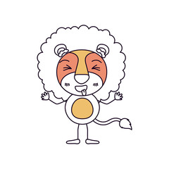 silhouette color sections caricature of cute lion in happiness expression and eyes closed vector illustration