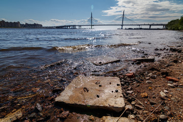The mouth of the Neva River in St. Petersburg/ The mouth of the Neva River overlooking the bridge...