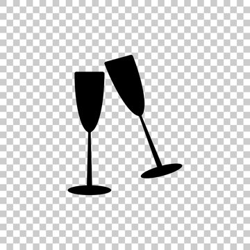 A pair of glass goblets. Champagne in a glass.  Vector icon illustration.