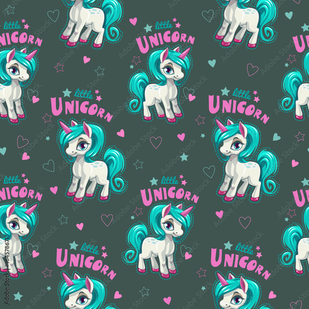 Poster Cute seamless pattern with funny cartoon pony.