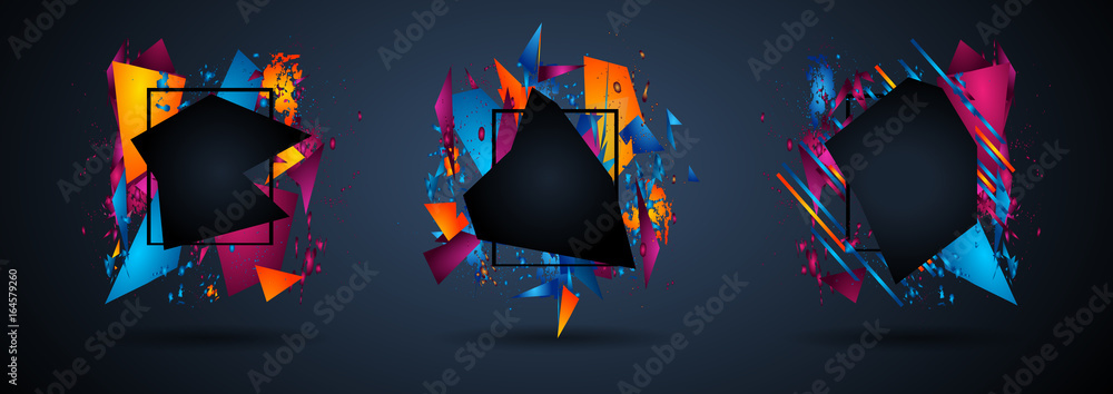 Aufkleber futuristic frame art design with abstract shapes and drops of colors behind