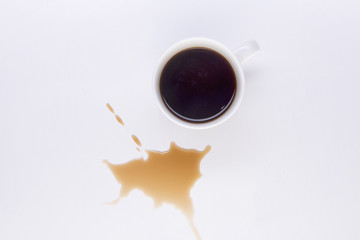 Black coffee spill on a white surface