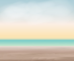 Wood Table Top on Abstract Blur Natural Sea Background for Displ
