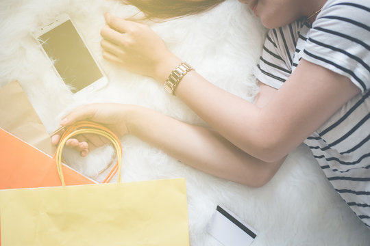 Young asian women entrepreneur working in a home office at her desk, Home work space concept