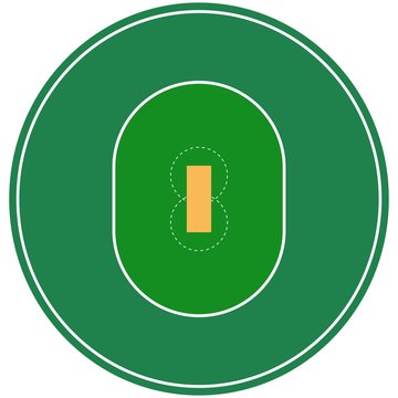 Flat Green Cricket Ground. Top View Cricket Field With Line Template. Vector Stadium.