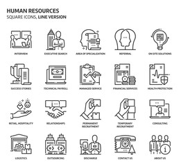 Human resources, square icon set